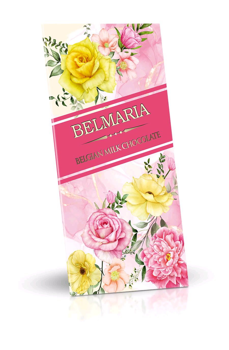 BELMARIA Belgická mléčná čokoláda  - Žluté a růžové květy 180 g
