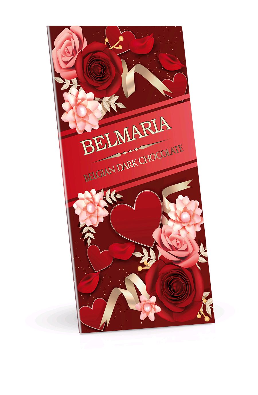 BELMARIA Červená srdíčka - Belgická hořká čokoláda 72% 180 g