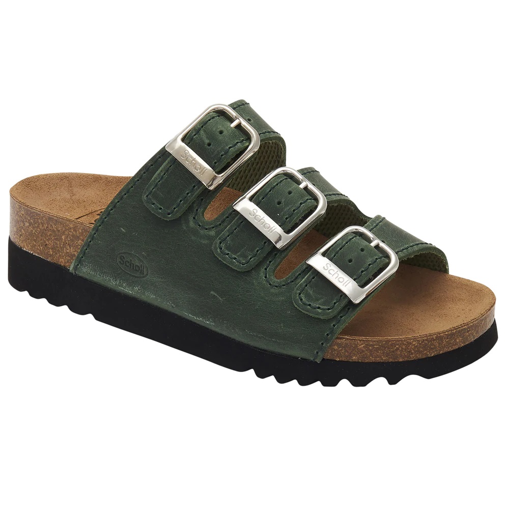 Scholl RIO WEDGE - dámské zdravotní pantofle barva tmavě zelená velikost 38