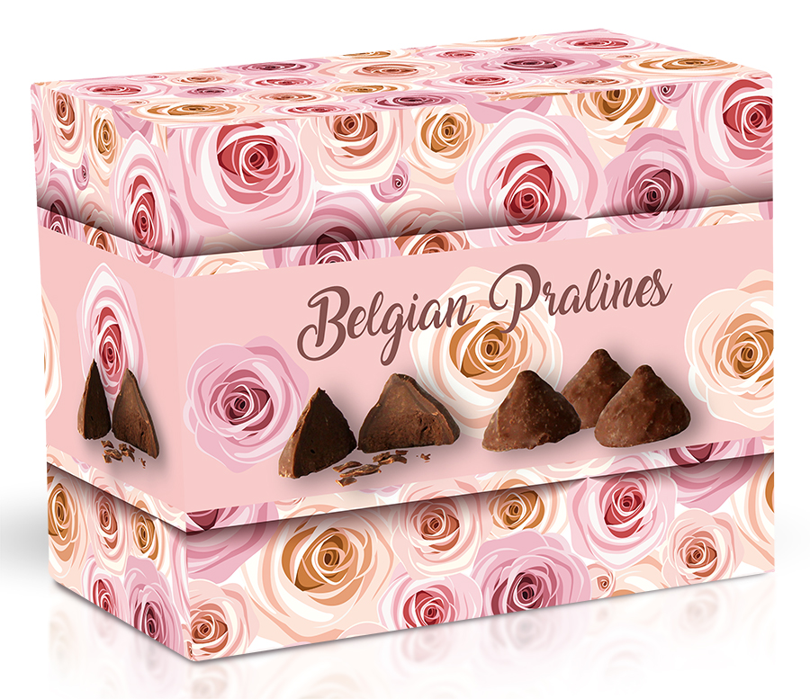 Belgické pralinky z mléčné čokolády s čokoládovou náplní -  Růžové růže 200 g