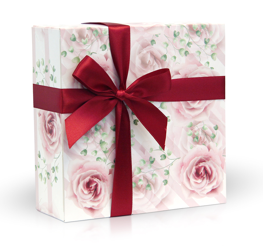 Belgické lanýže kakao a champagne v dárkové krabičce s mašlí (růžové růže) 500 g