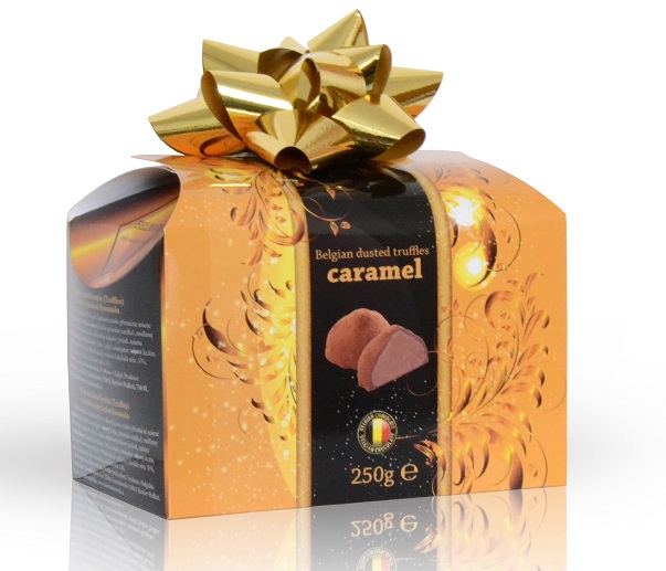 Belgické čokoládové lanýže s náplní karamel s mašlí 250 g