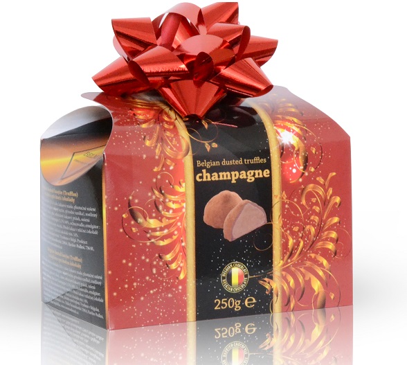 Belgické čokoládové lanýže s náplní champagne s mašlí 250 g
